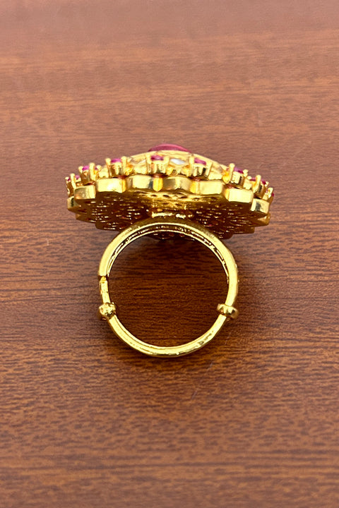 Designer Gold Plated Royal Kundan and Beaded Ring (D245)