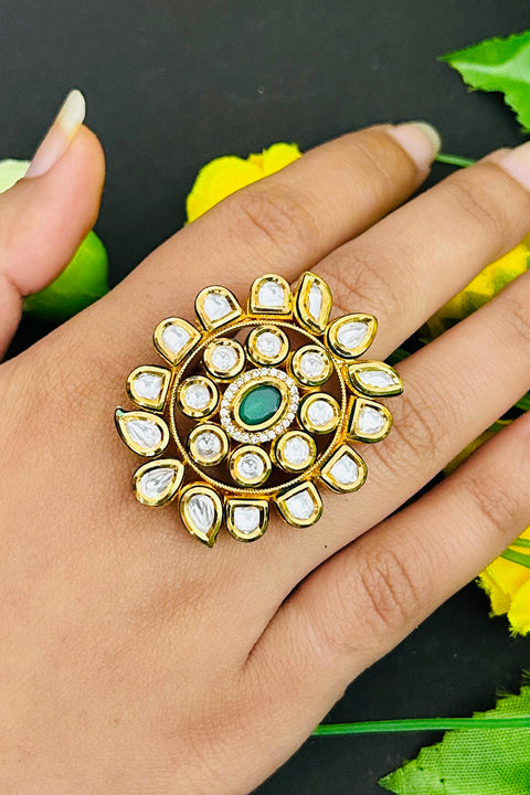 Designer Gold Plated Royal Kundan and Stone Ring (D236)