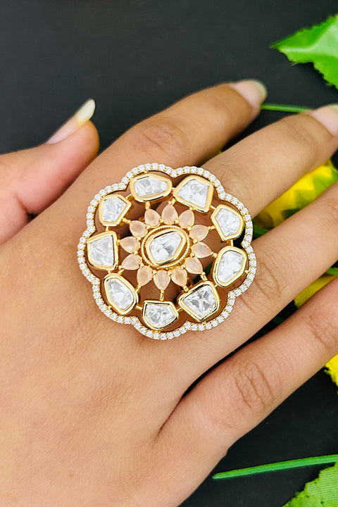 Designer Gold Plated Royal Kundan and Stone Ring (D240)