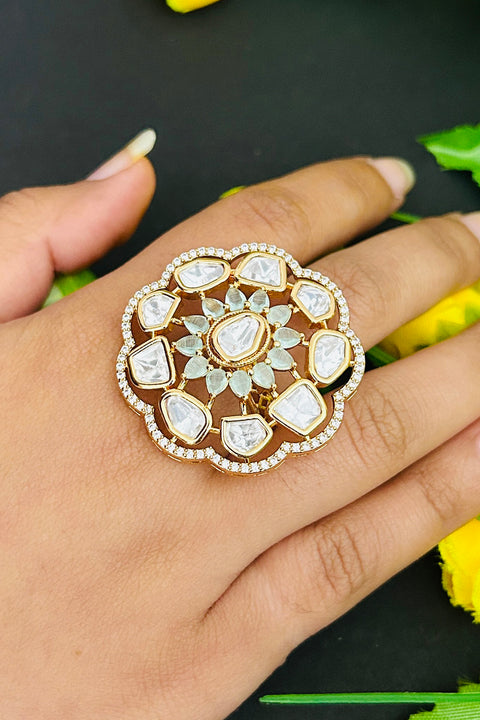 Designer Gold Plated Royal Kundan and Stone Ring (D240)