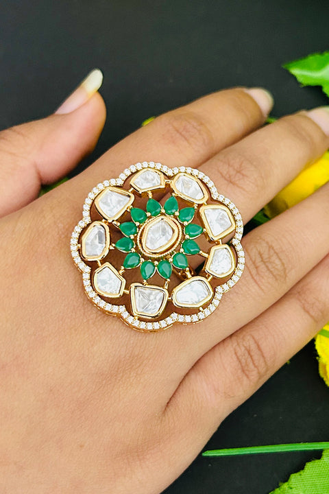 Designer Gold Plated Royal Kundan and Stone Ring (D240)