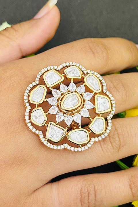 Designer Gold Plated Royal Kundan and Stone Ring (D240)