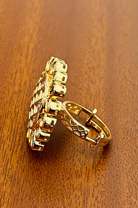 Designer Gold Plated Royal Kundan and Stone Ring (D248)
