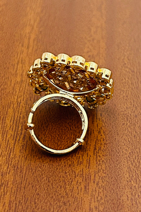 Designer Gold Plated Royal Kundan and Stone Ring (D248)