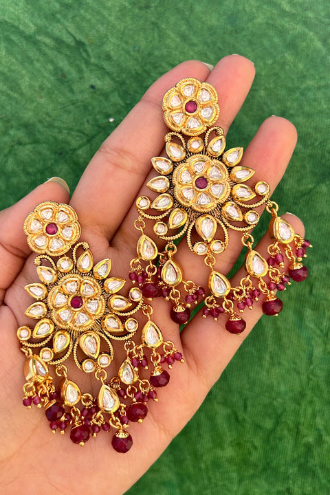 Gold Plated Beautifully Royal Kundan Beaded Earrings (E819)