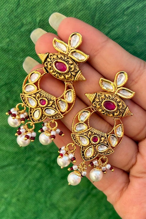 Gold Plated Beautifully Royal Kundan Beaded Earrings (E769)