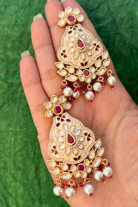 Gold Plated Beautifully Royal Kundan Beaded Earrings (E807)