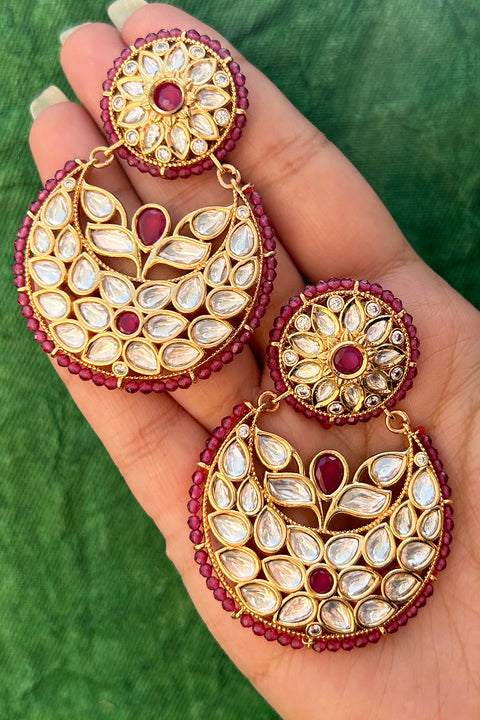 Gold Plated Beautifully Royal Kundan Beaded Earrings (E809)