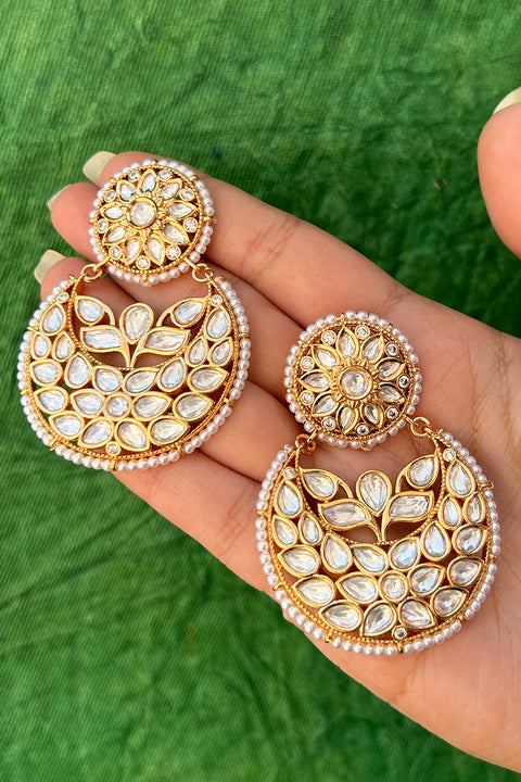 Gold Plated Beautifully Royal Kundan Beaded Earrings (E809)