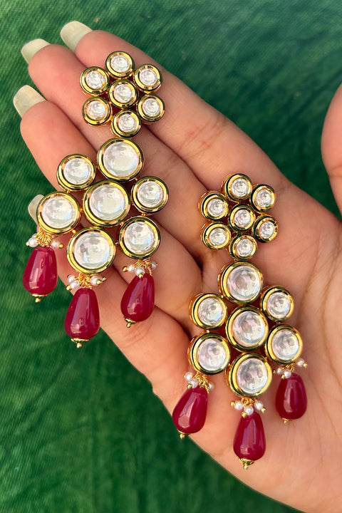 Gold Plated Beautifully Royal Kundan Beaded Earrings (E815)