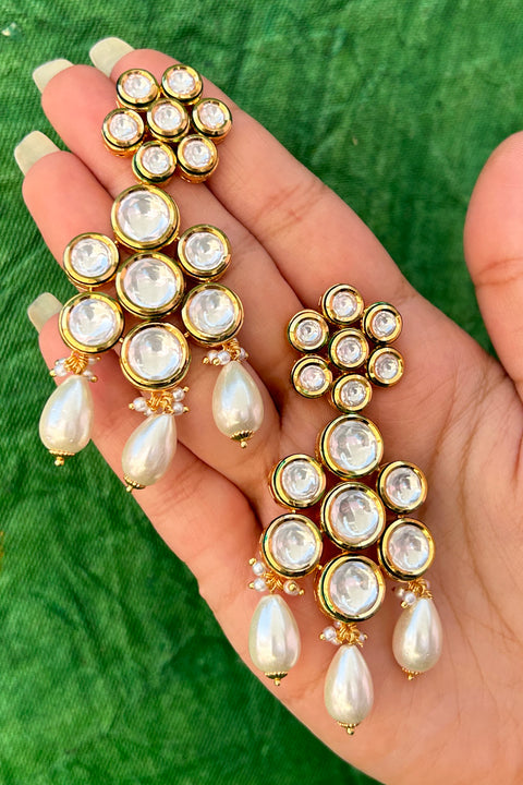 Gold Plated Beautifully Royal Kundan Beaded Earrings (E815)