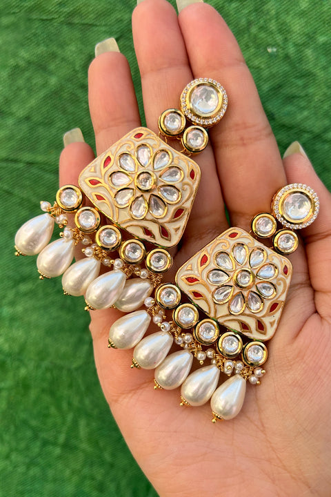 Gold Plated Beautifully Royal Kundan Beaded Earrings (E802)