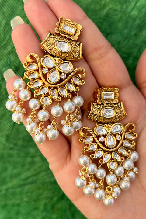 Gold Plated Beautifully Royal Kundan Beaded Earrings (E822)