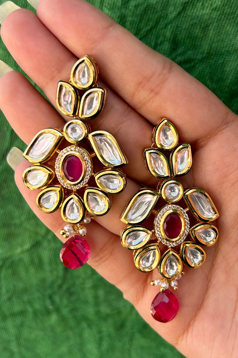 Gold Plated Beautifully Royal Kundan Beaded Earrings (E818)