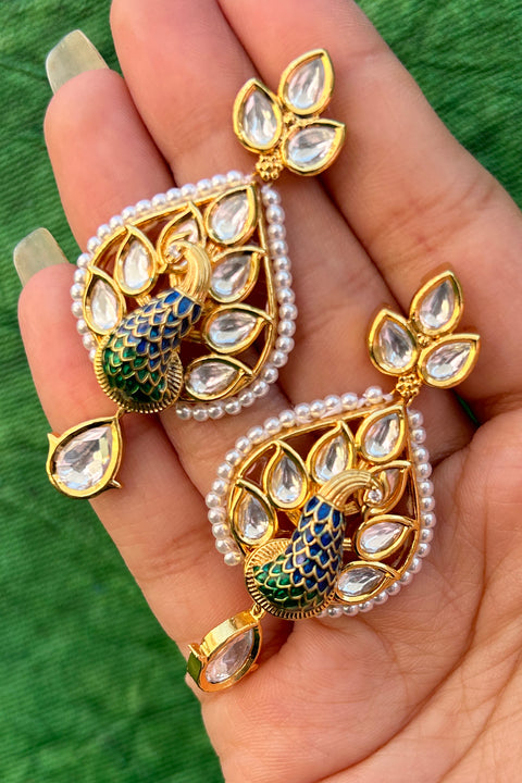 Gold Plated Beautifully Royal Kundan Beaded Earrings (E806)
