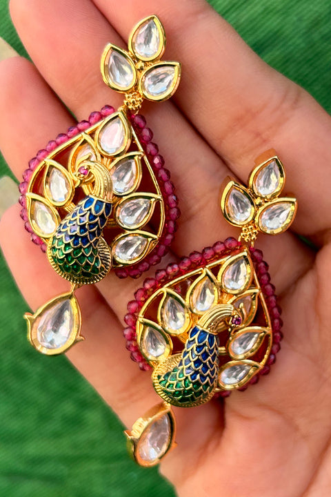 Gold Plated Beautifully Royal Kundan Beaded Earrings (E806)