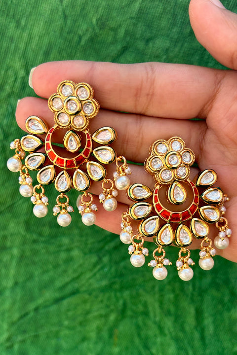 Gold Plated Beautifully Royal Kundan Beaded Earrings (E812)