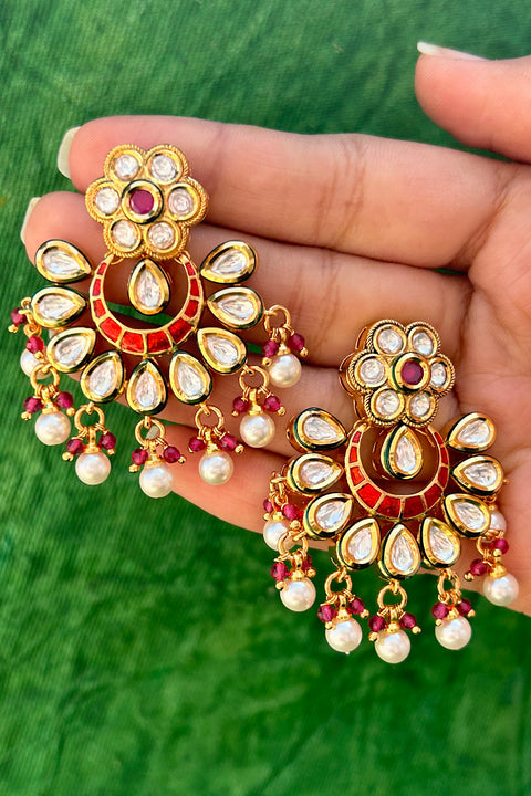 Gold Plated Beautifully Royal Kundan Beaded Earrings (E812)