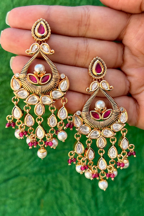 Gold Plated Beautifully Royal Kundan Beaded Earrings (E808)