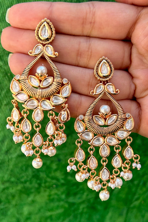 Gold Plated Beautifully Royal Kundan Beaded Earrings (E808)