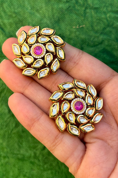 Designer Kundan Gold Plated Studs (E823)