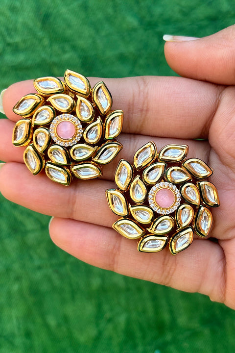 Designer Kundan Gold Plated Studs (E823)