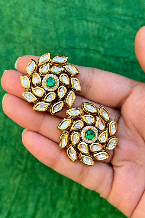 Designer Kundan Gold Plated Studs (E823)