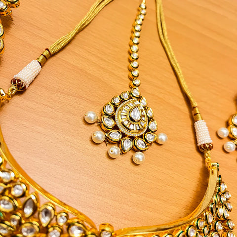 Designer Gold Plated Royal Kundan & Ruby Color Necklace with Earrings