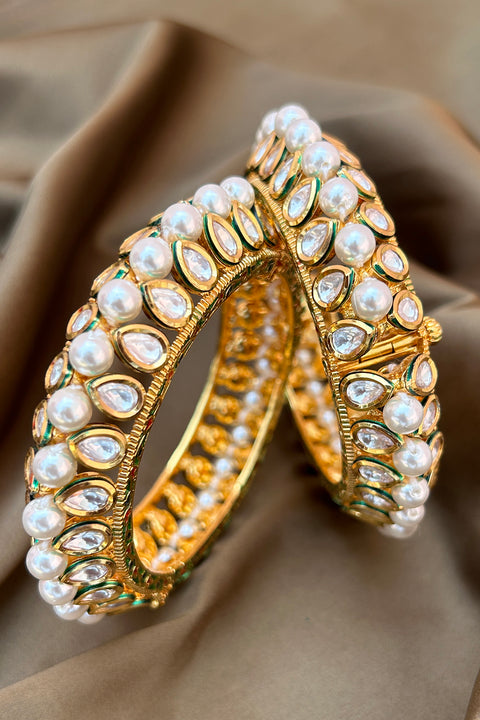 Designer Gold Plated Royal Kundan Openable Bracelet (D169)