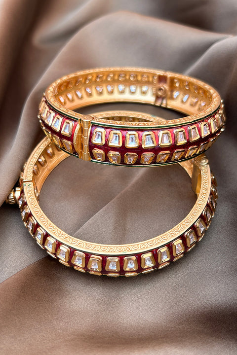 Designer Gold Plated Royal Kundan Openable Bracelet (D181)