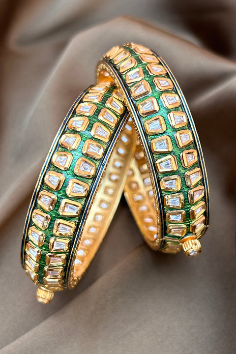 Designer Gold Plated Royal Kundan Openable Bracelet (D181)