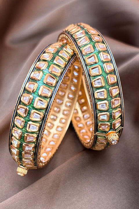 Designer Gold Plated Royal Kundan Openable Bracelet (D181)