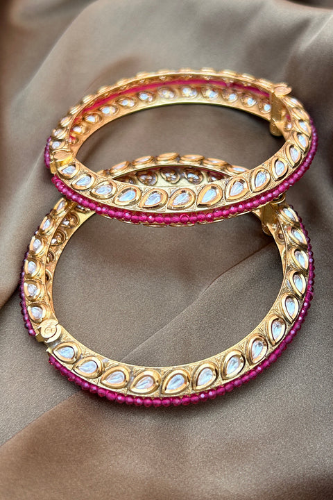 Designer Gold Plated Royal Kundan Openable Bracelet (D180)