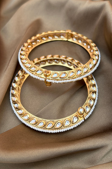 Designer Gold Plated Royal Kundan Openable Bracelet (D180)