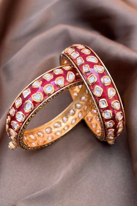Designer Gold Plated Royal Kundan Openable Bracelet (D183)