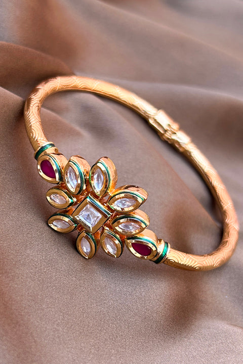 Designer Gold Plated Royal Kundan Openable Bracelet (D173)