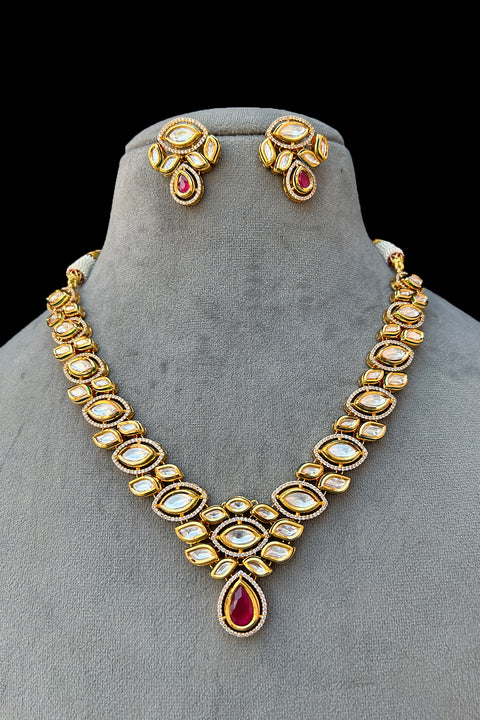Designer Gold Plated Royal Kundan Necklace with Earrings (D905)