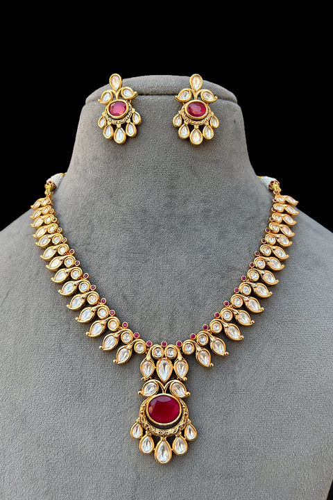 Designer Gold Plated Royal Kundan Necklace With Earrings (D909)