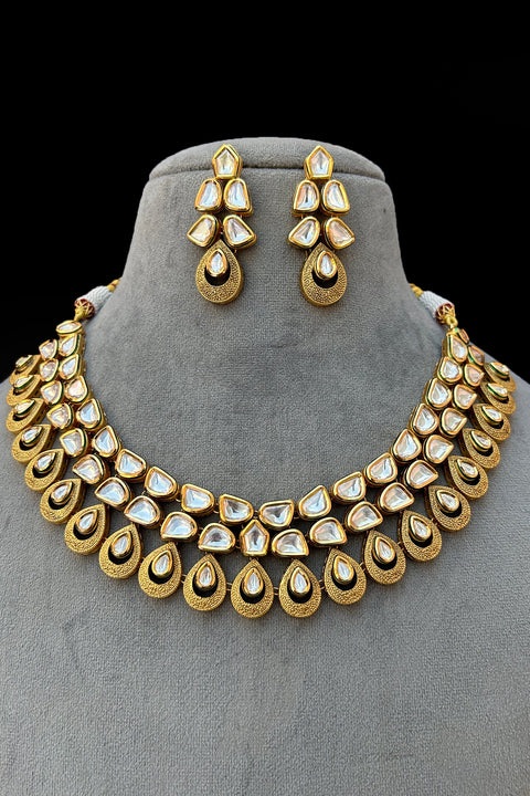 Designer Gold Plated Royal Kundan Necklace with Earrings (D817)