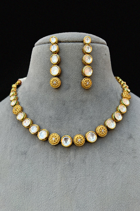 Designer Gold Plated Royal Kundan Necklace With Earrings (D910)