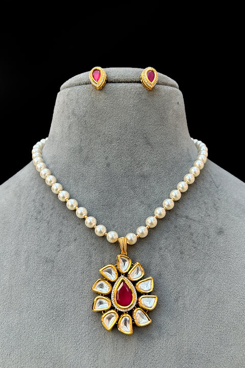 Designer Gold Plated Royal Kundan Necklace With Earrings (D912)