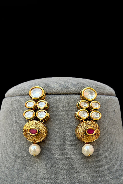 Designer Gold Plated Royal Kundan Necklace With Earrings (D911)