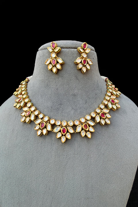 Designer Gold Plated Royal Kundan Necklace With Earrings (D906)