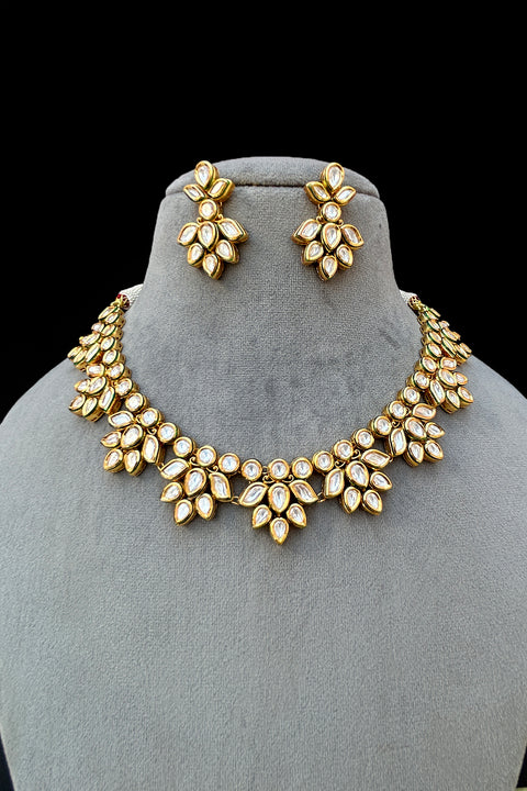 Designer Gold Plated Royal Kundan Necklace With Earrings (D906)