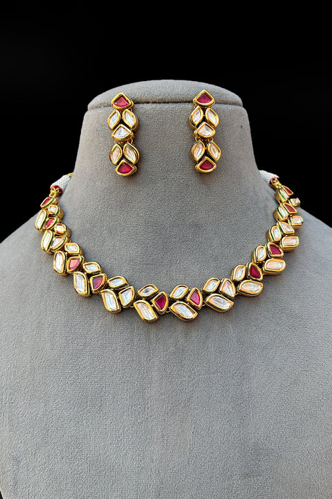 Designer Gold Plated Royal Kundan Necklace With Earrings (D914)