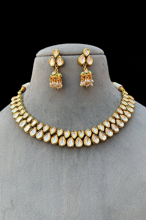 Designer Two Layer White Kundan Necklace with Earrings (D207)
