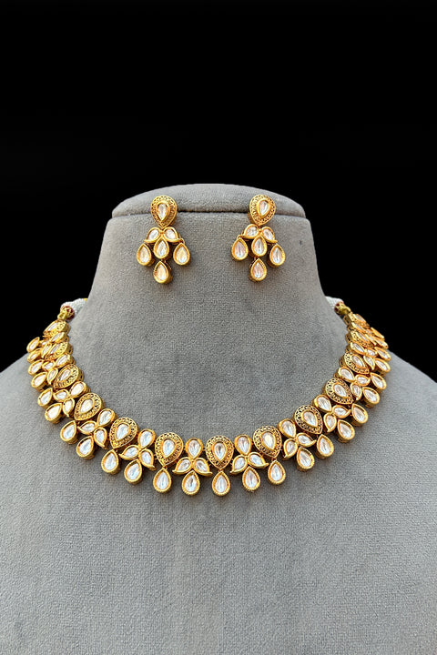 Designer Gold Plated Royal Kundan Necklace With Earrings (D915)