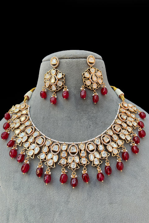 Designer Gold Plated Royal Kundan Necklace With Earrings (D907)