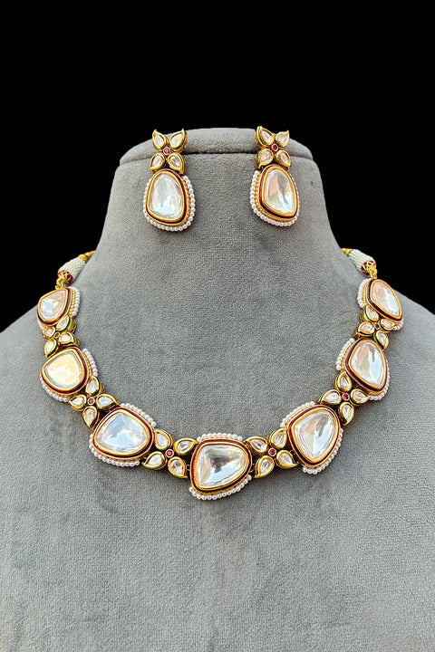 Designer Gold Plated Royal Kundan Necklace With Earrings (D913)