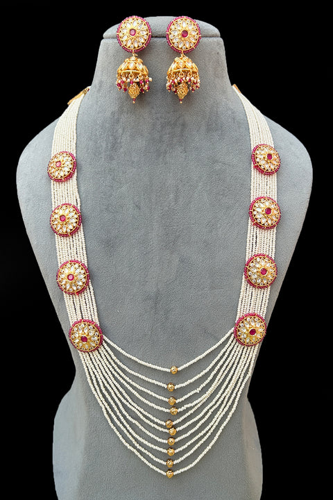 Designer Royal Kundan & Beads Long Necklace with Earrings (D916)